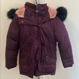Appaman Kids Plum Puffer Jacket with Faux Fur Trim
